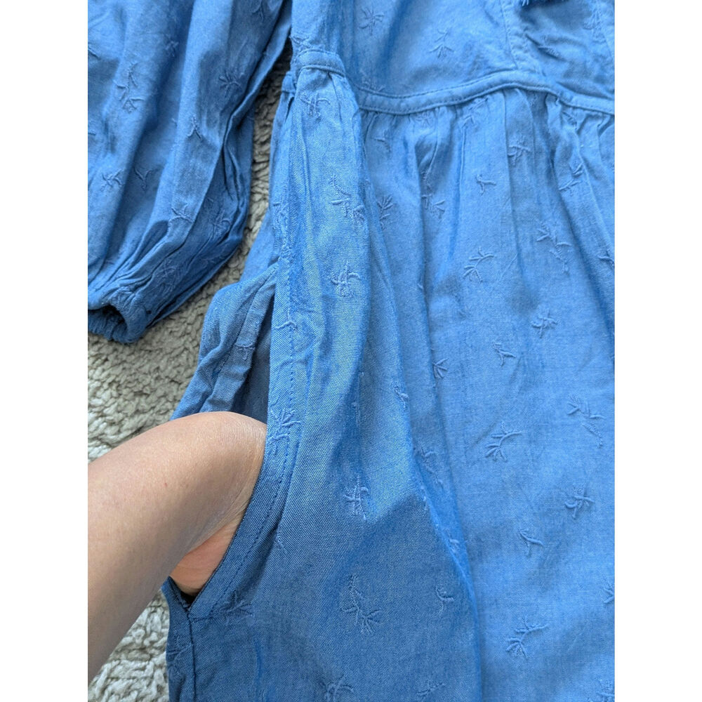 NWT Old Navy Tiered Denim Dress Women 2X Blue Cotton Embroidered Cottage Western - Picture 5 of 8